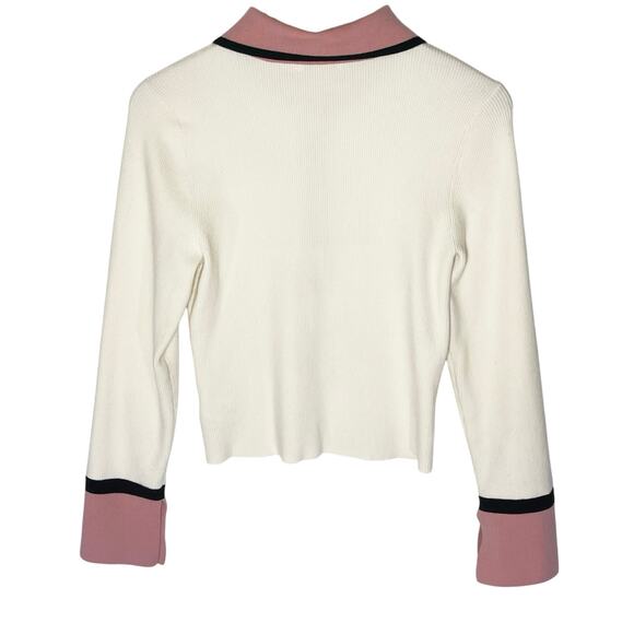 ALICE + OLIVIA Women’s Cream and Pink Colorblocked Wool Blend Knit Top - Picture 7 of 7
